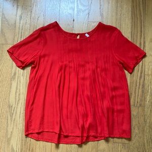 Ella Moss Short Sleeve Pleated Blouse, SM, Bright Red/Coral, 100% Rayon